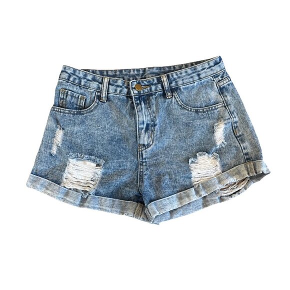 Shein Women’s Cut Off Distressed Jean Hi-Rise Mom Shorts size Small 4 Cuffed - Picture 1 of 9